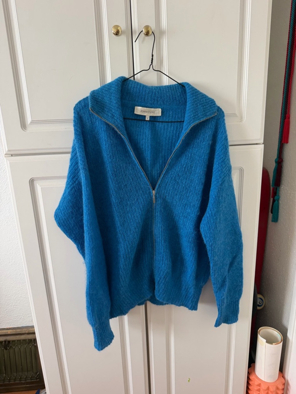 Johnny Love Blue Zip Knit Sweater